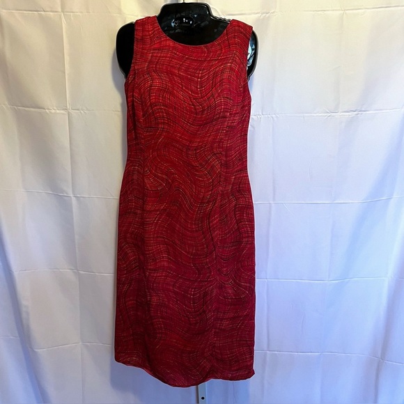 Kasper ASL Red Abstract Print Sheath Dress Size 4 Sleeveless Career Wedding - Picture 1 of 7
